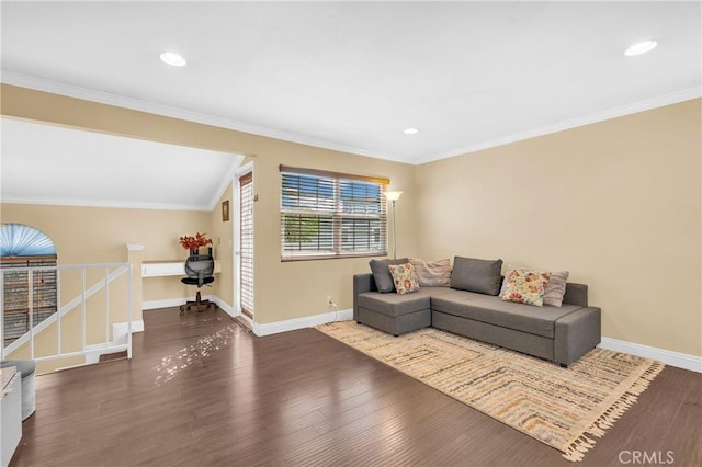 13303 Waco St Unit 62, Baldwin Park, CA 91706 - living room featuring wood finished floors, ornamental molding, and recessed lighting