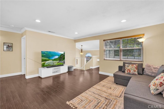 13303 Waco St Unit 62, Baldwin Park, CA 91706 - living area with wood finished floors, crown molding, and recessed lighting