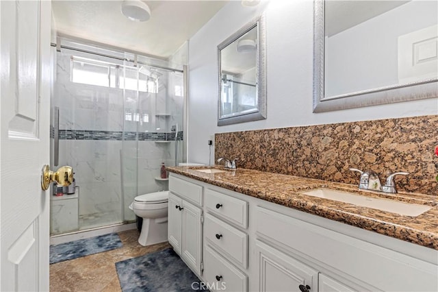 1555 Lupine Cir, Corona, CA 92881 - full bath with a marble finish shower, tasteful backsplash, and double vanity