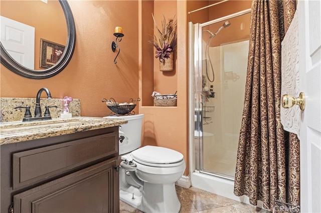 1555 Lupine Cir, Corona, CA 92881 - bathroom featuring a stall shower, vanity, and tile patterned floors
