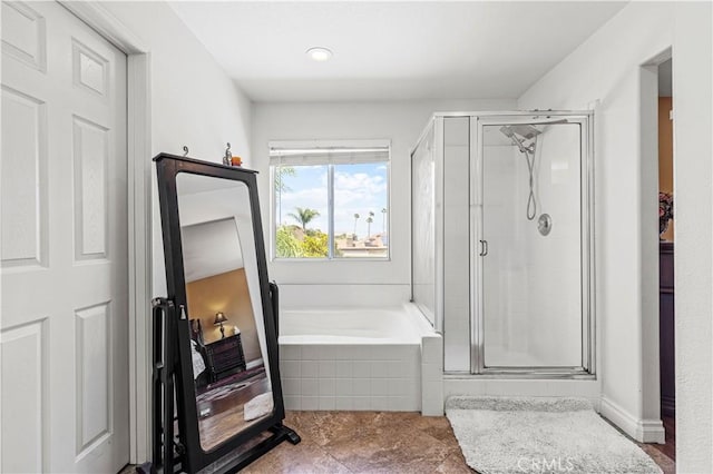1555 Lupine Cir, Corona, CA 92881 - full bathroom featuring a stall shower, a bath, tile patterned floors, and recessed lighting