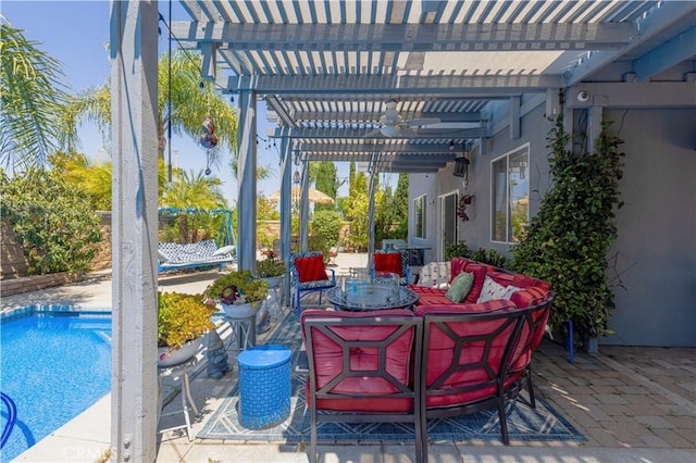 1555 Lupine Cir, Corona, CA 92881 - fenced backyard featuring a pergola, a patio area, an outdoor pool, and outdoor dining area