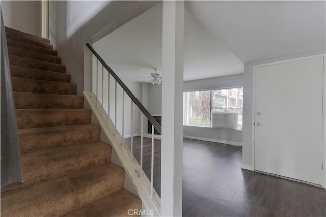 6186 Hefley St Unit 13, Westminster, CA 92683 - staircase with wood finished floors and ceiling fan