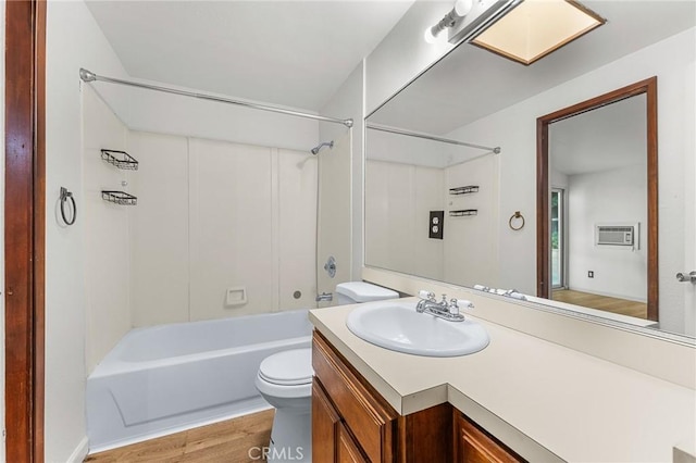 1204 San Jacinto, Redlands, CA 92373 - full bathroom with washtub / shower combination, vanity, wood finished floors, and a wall mounted AC