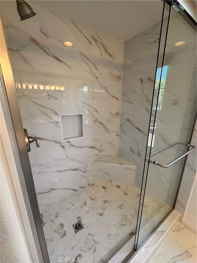 44 Arcata, Irvine, CA 92602 - full bathroom featuring marble finish flooring and a marble finish shower