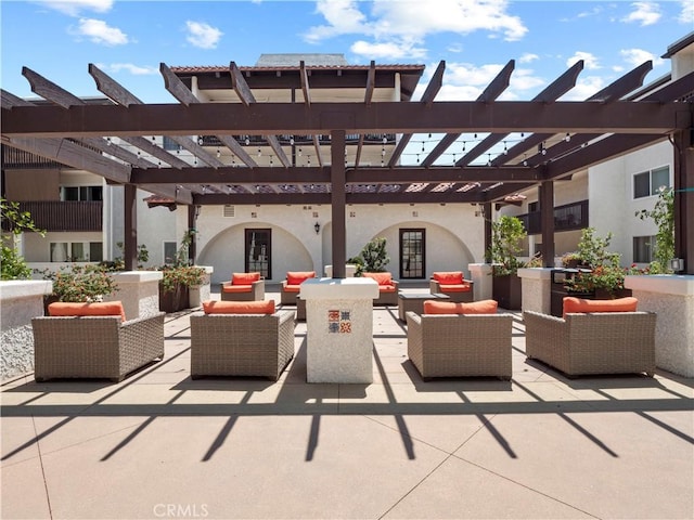 5334 Lindley Ave Unit 125, Encino, CA 91316 - view of patio / terrace featuring an outdoor living space, a pergola, and french doors