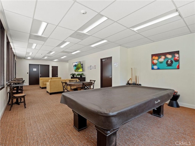 5334 Lindley Ave Unit 125, Encino, CA 91316 - recreation room with light carpet, billiards table, and a paneled ceiling
