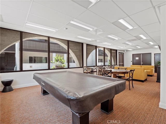 5334 Lindley Ave Unit 125, Encino, CA 91316 - rec room with carpet floors, billiards table, healthy amount of natural light, and a drop ceiling