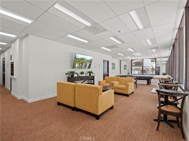 5334 Lindley Ave Unit 125, Encino, CA 91316 - living room featuring light colored carpet, pool table, and a drop ceiling