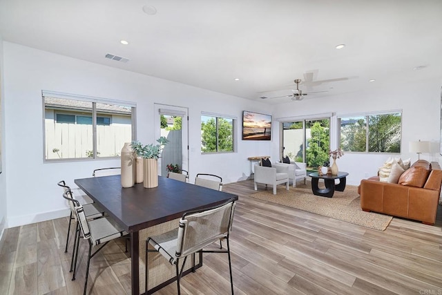 1506 Alvarado St, Oceanside, CA 92054 - dining room with light wood-style flooring, a ceiling fan, and recessed lighting