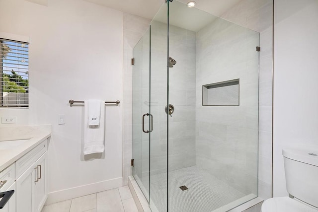 1506 Alvarado St, Oceanside, CA 92054 - bathroom featuring a stall shower, vanity, and tile patterned flooring