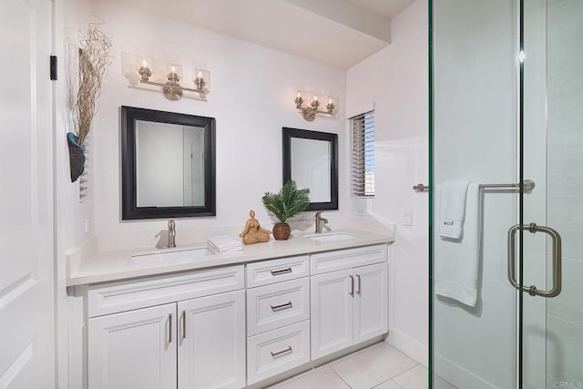 1506 Alvarado St, Oceanside, CA 92054 - bathroom featuring double vanity, a stall shower, and tile patterned flooring