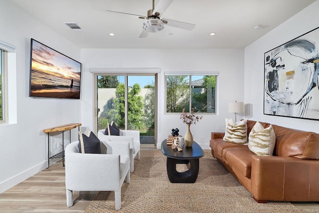 1506 Alvarado St, Oceanside, CA 92054 - living room featuring light wood-style floors, plenty of natural light, recessed lighting, and a ceiling fan