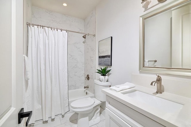 1506 Alvarado St, Oceanside, CA 92054 - full bathroom featuring vanity, shower / bath combo, and marble look tiles