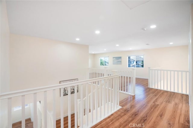 149 E Saint Andrews St, Ontario, CA 91761 - hallway featuring an upstairs landing, wood finished floors, and recessed lighting