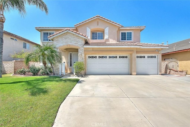 149 E Saint Andrews St, Ontario, CA 91761 - view of front of home featuring a tile roof, stucco siding, driveway, stone siding, and an attached garage
