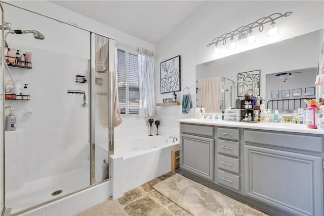 31164 Twilight Vista Dr, Menifee, CA 92584 - full bathroom with a shower stall, a tub with jets, and double vanity