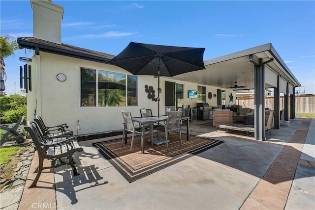31164 Twilight Vista Dr, Menifee, CA 92584 - view of patio / terrace featuring outdoor dining area, ceiling fan, and an outdoor living space