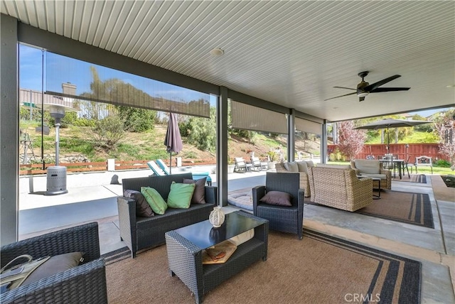 31164 Twilight Vista Dr, Menifee, CA 92584 - view of patio / terrace with an outdoor living space, outdoor dining space, and a ceiling fan