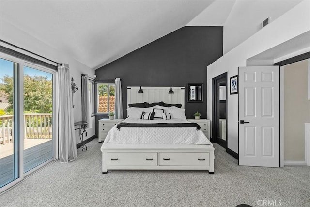 1200 Cerca, San Clemente, CA 92673 - bedroom featuring access to outside, high vaulted ceiling, and light carpet