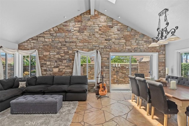 1200 Cerca, San Clemente, CA 92673 - living room with high vaulted ceiling, beam ceiling, and a skylight
