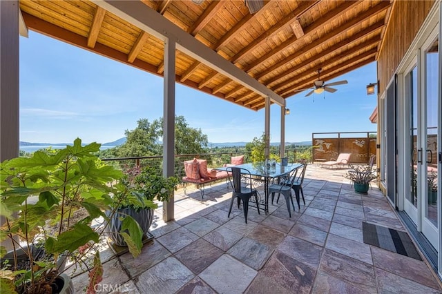 3165 Keeling Ave, Lakeport, CA 95453 - view of patio / terrace featuring outdoor dining space, a mountain view, and a ceiling fan
