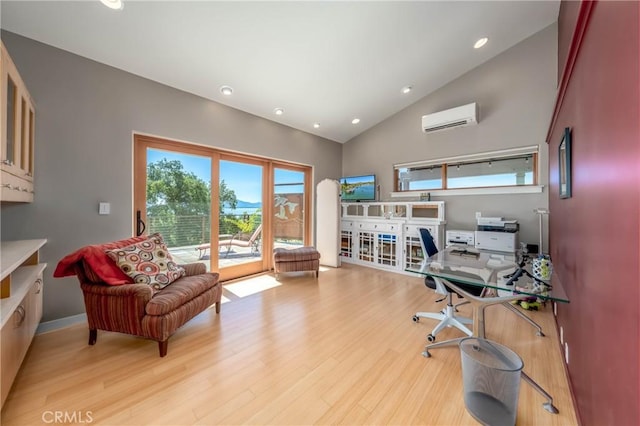 3165 Keeling Ave, Lakeport, CA 95453 - office featuring light wood-style floors, lofted ceiling, recessed lighting, and a wall mounted air conditioner