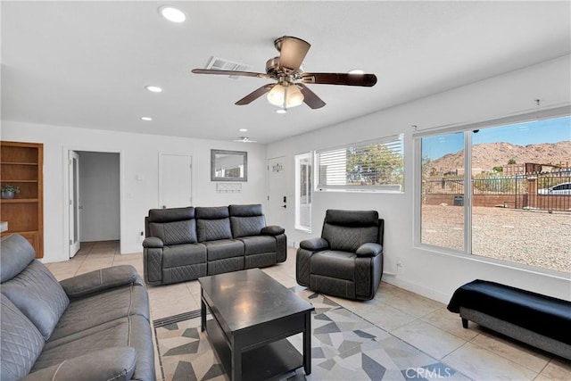 23859 S Rd, Apple Valley, CA 92307 - living room with recessed lighting, ceiling fan, and light tile patterned floors