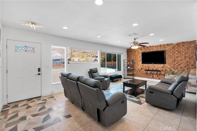 23859 S Rd, Apple Valley, CA 92307 - living room with recessed lighting, light tile patterned flooring, and a ceiling fan
