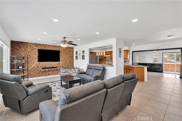 23859 S Rd, Apple Valley, CA 92307 - living room featuring recessed lighting, ceiling fan, and light tile patterned floors