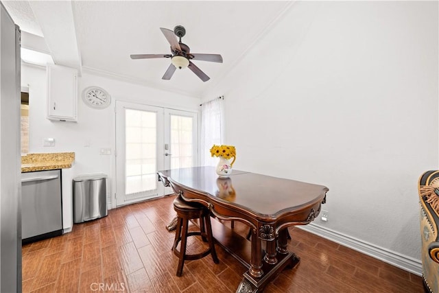 11571 Pinnacle Peak Ct, Rancho Cucamonga, CA 91737 - dining area featuring wood finished floors and a ceiling fan