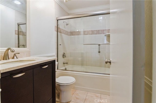 8544 Independence Ave Unit 102, Canoga Park, CA 91304 - full bath with ornamental molding, vanity, bath / shower combo with glass door, and tile patterned floors