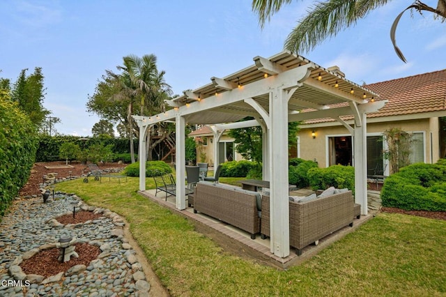 1501 Devonshire Dr, Oxnard, CA 93030 - view of green lawn featuring an outdoor hangout area, a pergola, and a patio area