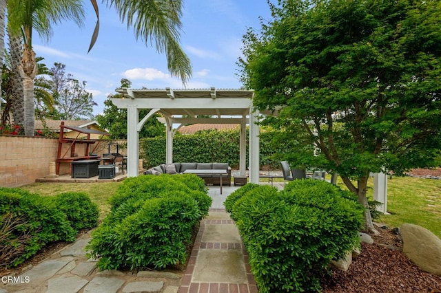 1501 Devonshire Dr, Oxnard, CA 93030 - view of yard featuring an outdoor living space, a patio, and a pergola