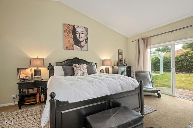 1501 Devonshire Dr, Oxnard, CA 93030 - bedroom with light colored carpet, access to outside, and lofted ceiling