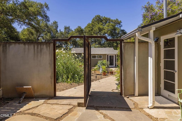 840 Fairview Rd, Ojai, CA 93023 - gate with a patio area and an outdoor structure