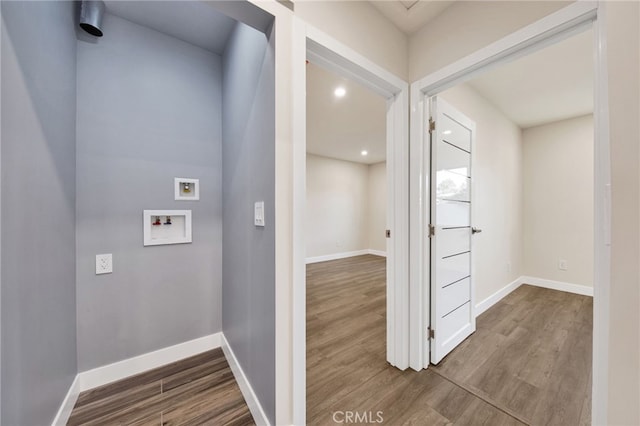 14625 Runnymede St, Van Nuys, CA 91405 - washroom featuring washer hookup, wood finished floors, and recessed lighting