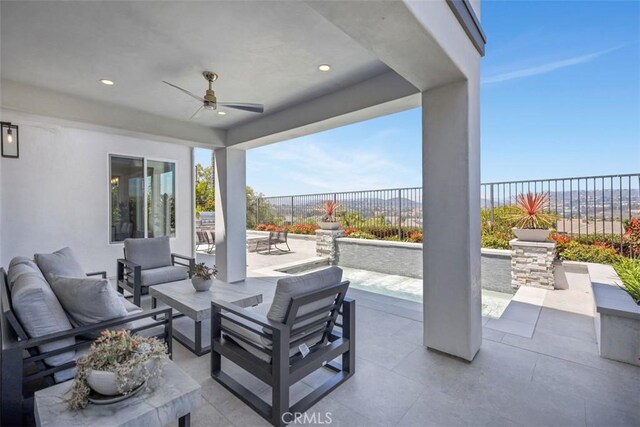 27705 Homestead Rd, Laguna Niguel, CA 92677 - fenced backyard featuring an outdoor hangout area, a patio, and a ceiling fan