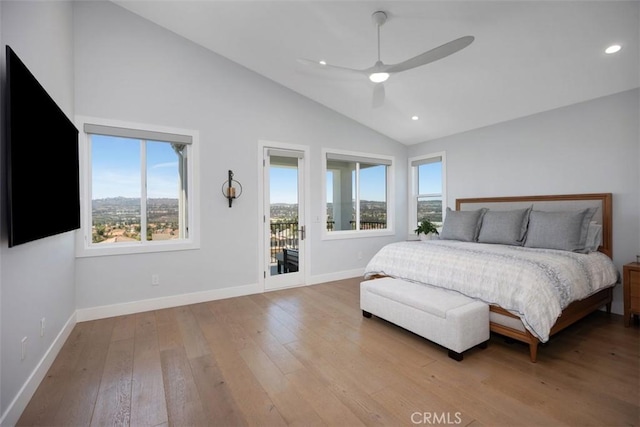 27705 Homestead Rd, Laguna Niguel, CA 92677 - bedroom featuring access to outside, multiple windows, hardwood / wood-style floors, recessed lighting, and a ceiling fan