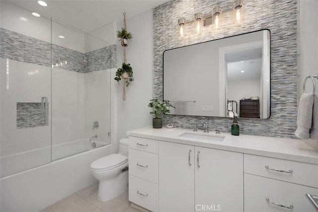 27705 Homestead Rd, Laguna Niguel, CA 92677 - full bathroom with vanity, tub / shower combination, tile patterned flooring, and backsplash