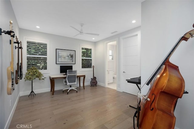 27705 Homestead Rd, Laguna Niguel, CA 92677 - office area with wood finished floors, recessed lighting, and ceiling fan