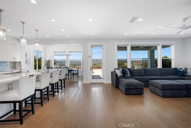 27705 Homestead Rd, Laguna Niguel, CA 92677 - living area featuring a ceiling fan, recessed lighting, and light wood-type flooring