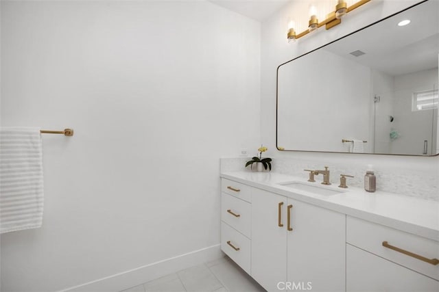 27705 Homestead Rd, Laguna Niguel, CA 92677 - full bath with vanity, a shower stall, and tile patterned flooring