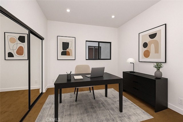 1195 La Mirada St, Laguna Beach, CA 92651 - home office featuring recessed lighting and dark carpet