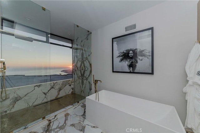 1195 La Mirada St, Laguna Beach, CA 92651 - full bath with a freestanding tub, a marble finish shower, and marble tiled floors