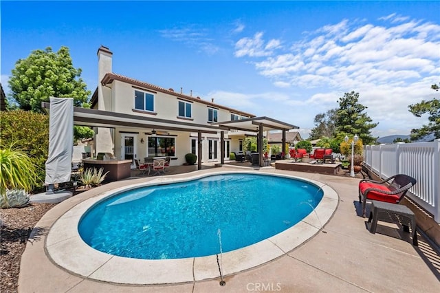 32409 Favara Dr, Temecula, CA 92592 - view of swimming pool featuring a patio area and a ceiling fan
