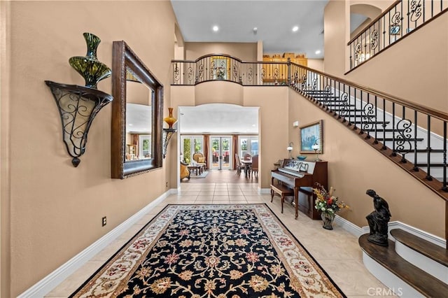 32409 Favara Dr, Temecula, CA 92592 - tiled foyer with stairs, recessed lighting, and a towering ceiling