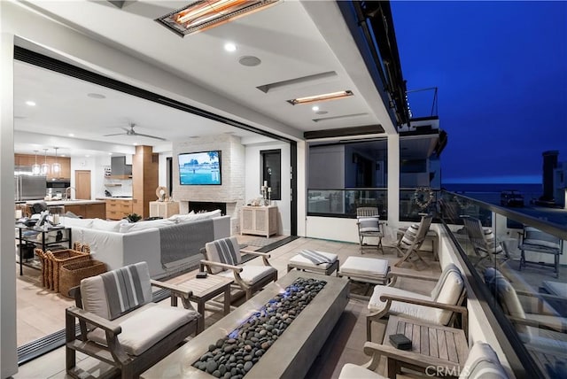 112 30th St, Newport Beach, CA 92663 - view of patio / terrace featuring an outdoor living space with a fire pit and a ceiling fan