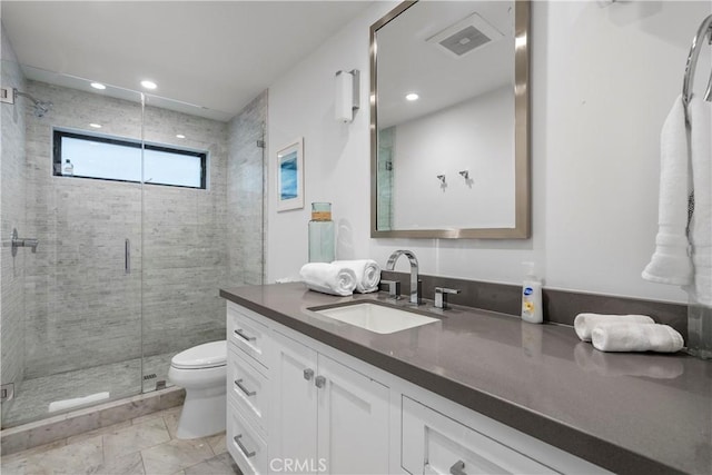 112 30th St, Newport Beach, CA 92663 - bathroom with vanity, a stall shower, and recessed lighting