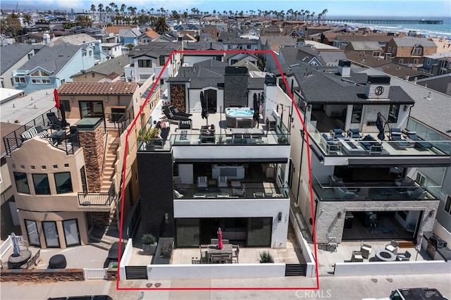 112 30th St, Newport Beach, CA 92663 - aerial perspective of suburban area featuring property boundaries highlighted and a large body of water